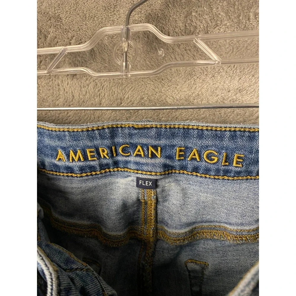 American Eagle Original Straight Flex Jeans Men's 30x34 Blue Distressed Denim